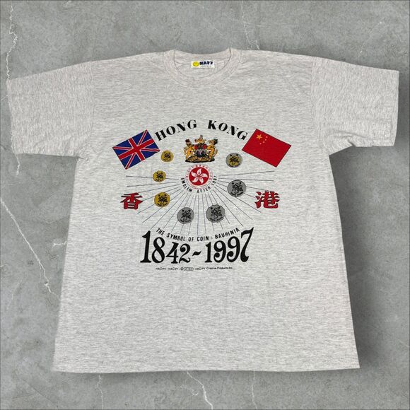 Vintage Hong Kong The Symbol of Coin Bauhina 1842-1997 China Grey Tee Shirt - L - Picture 1 of 6